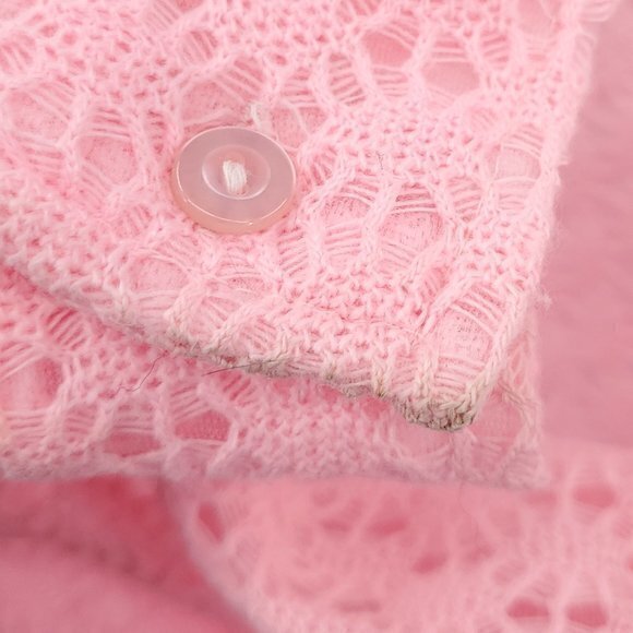 VTG 60s/70s Pink Open-Knit Button Shirt W/Dagger Collar  M/L Halloween Disco Mod - Picture 14 of 15
